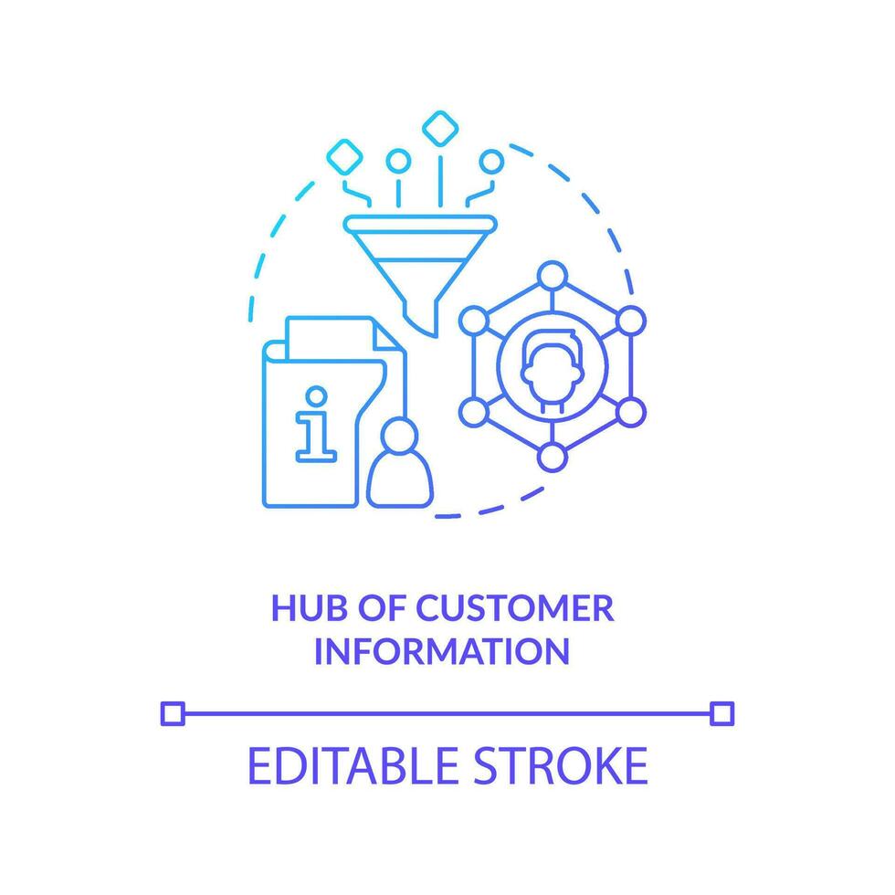 Hub of customer information blue gradient concept icon. Personal user information. Database abstract idea thin line illustration. Isolated outline drawing vector