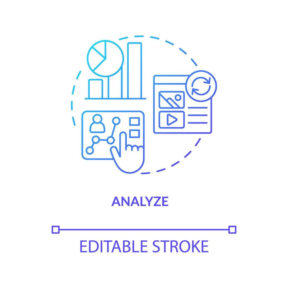 Analyze customer behavior blue gradient concept icon. Research personalized data. Marketing strategy abstract idea thin line illustration. Isolated outline drawing vector