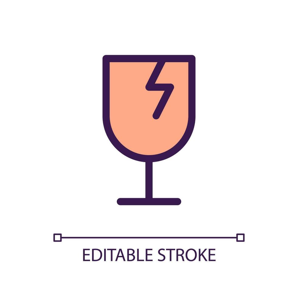 Broken wineglass pixel perfect RGB color ui icon. Fragile package. Attention. Simple filled line element. GUI, UX design for mobile app. Vector isolated pictogram. Editable stroke