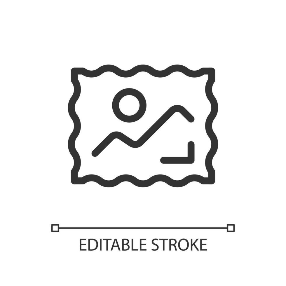 Postage stamp pixel perfect linear ui icon. Philately. Stamps collection. Send letter. GUI, UX design. Outline isolated user interface element for app and web. Editable stroke vector