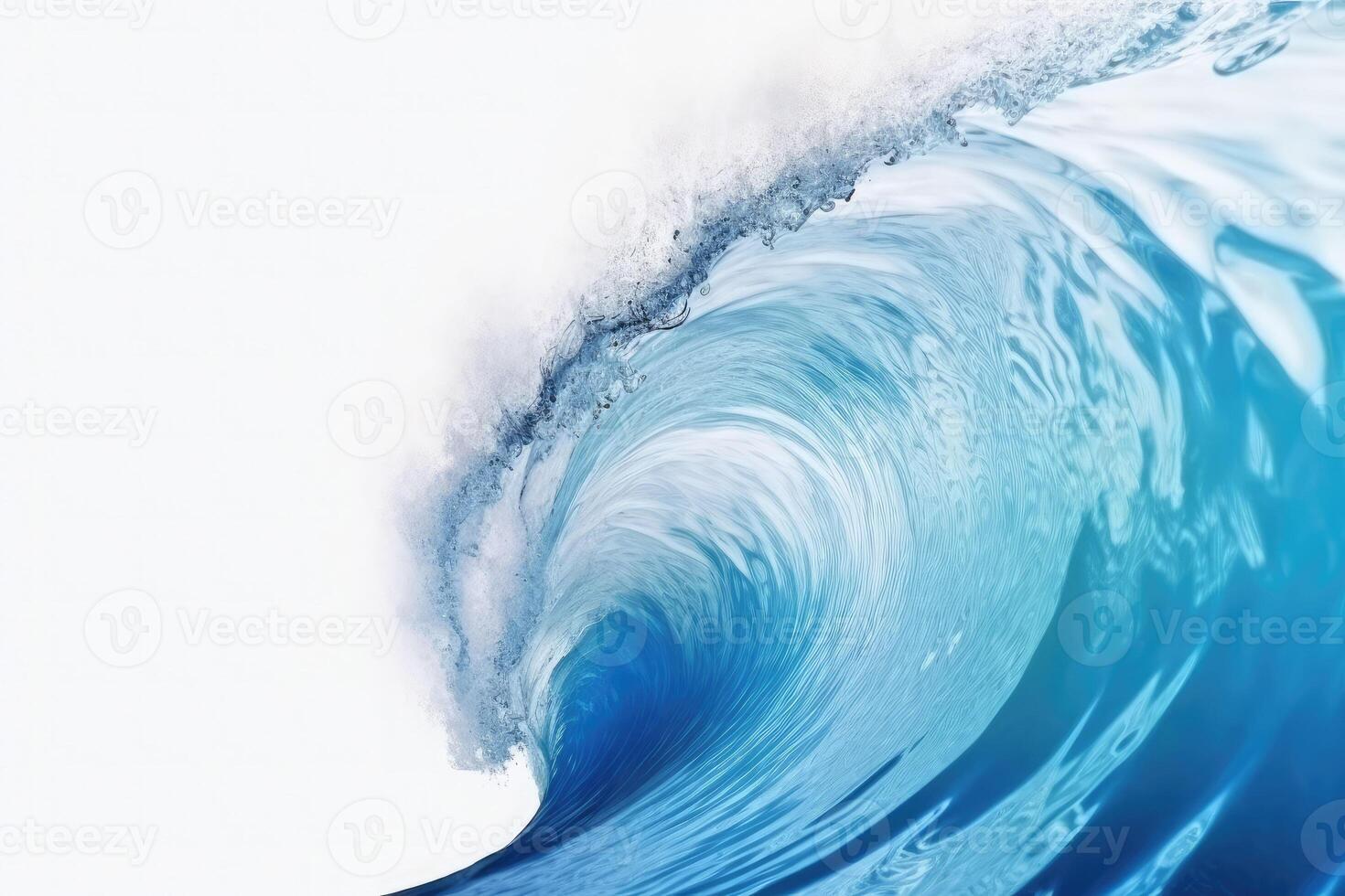 Beautiful deep blue tube wave in the ocean on white background. photo