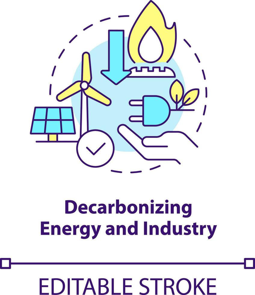 descarbonizante energía y industria concepto icono. global red cero objetivo resumen idea Delgado línea ilustración. aislado contorno dibujo. editable carrera vector