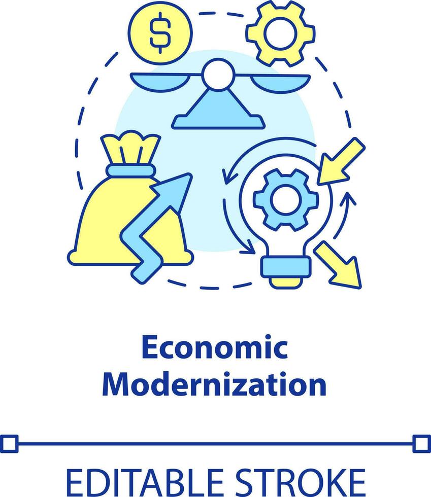 Economic modernization concept icon. Electrification. Net zero practice abstract idea thin line illustration. Isolated outline drawing. Editable stroke vector