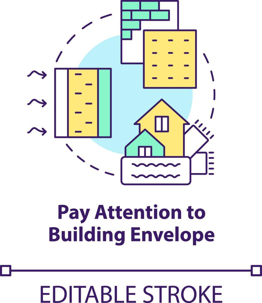 Pay attention to building envelope concept icon. Net zero design approach abstract idea thin line illustration. Isolated outline drawing. Editable stroke vector
