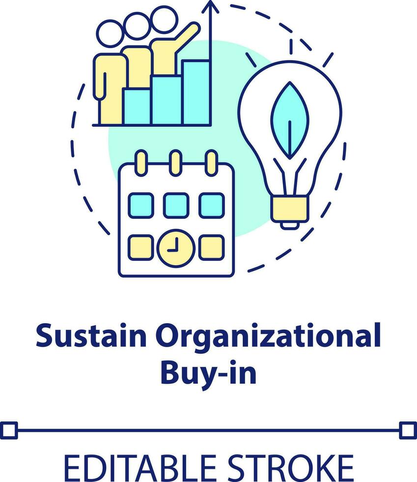 Sustain organizational buy in concept icon. Transforming company to net zero abstract idea thin line illustration. Isolated outline drawing. Editable stroke vector