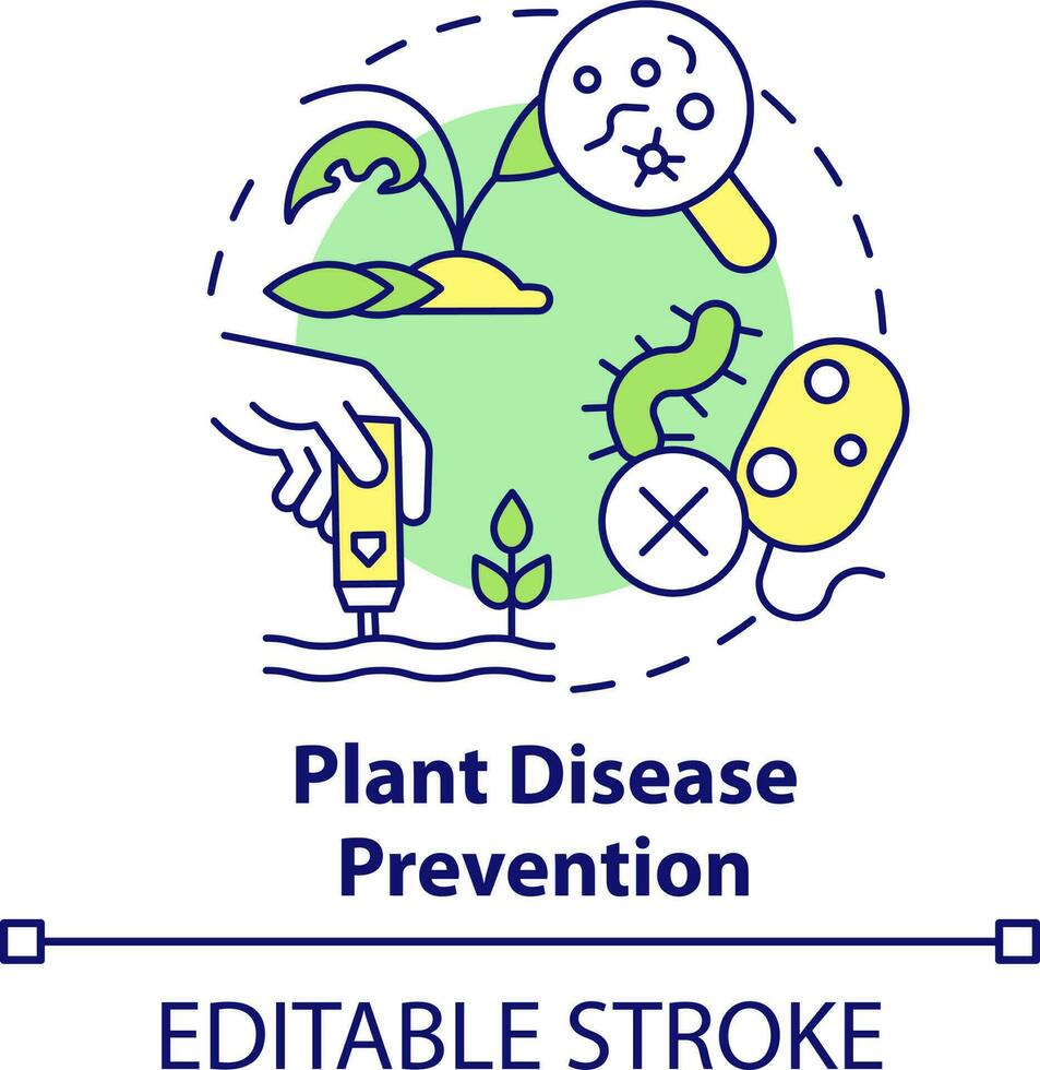 planta enfermedad prevención concepto icono. microorganismos control. aumentado cosecha rendimiento resumen idea Delgado línea ilustración. aislado contorno dibujo. editable carrera vector