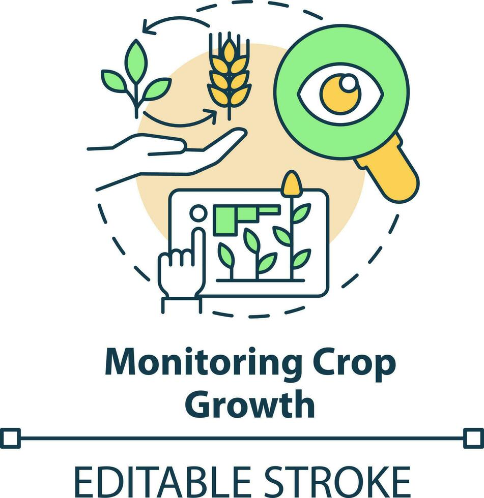 Monitoring crop growth concept icon. Observe progress. Increased crop yield abstract idea thin line illustration. Isolated outline drawing. Editable stroke vector