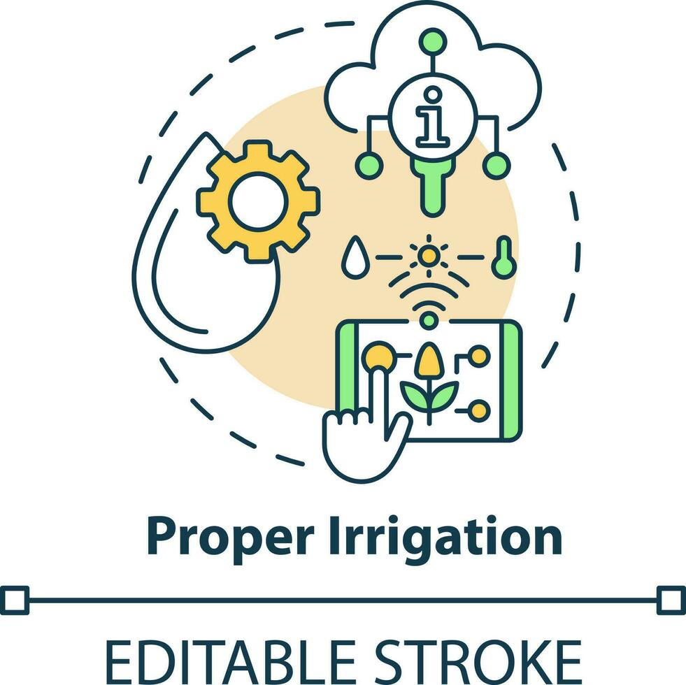 Proper irrigation concept icon. Automated watering system. Increased crop yield abstract idea thin line illustration. Isolated outline drawing. Editable stroke vector