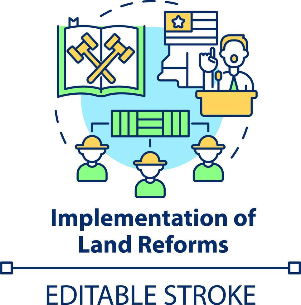 Implementation of land reforms concept icon. Increasing farming productivity abstract idea thin line illustration. Isolated outline drawing. Editable stroke vector