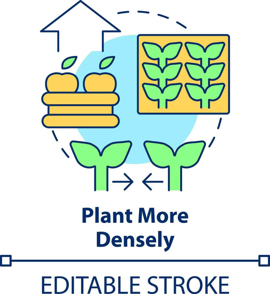 planta más densamente concepto icono. cantidad de plantas. creciente agricultura productividad resumen idea Delgado línea ilustración. aislado contorno dibujo. editable carrera vector