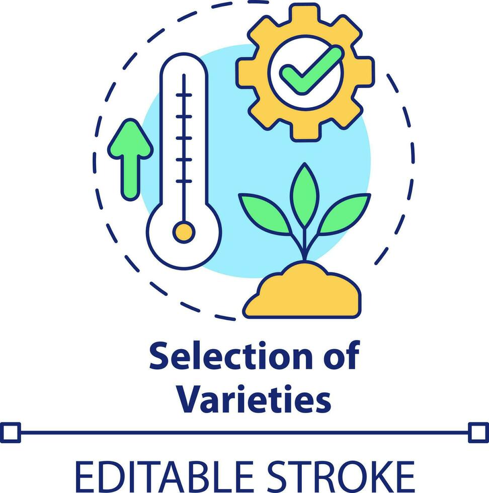 Selection of varieties concept icon. Heat tolerant plants. Farming productivity abstract idea thin line illustration. Isolated outline drawing. Editable stroke vector