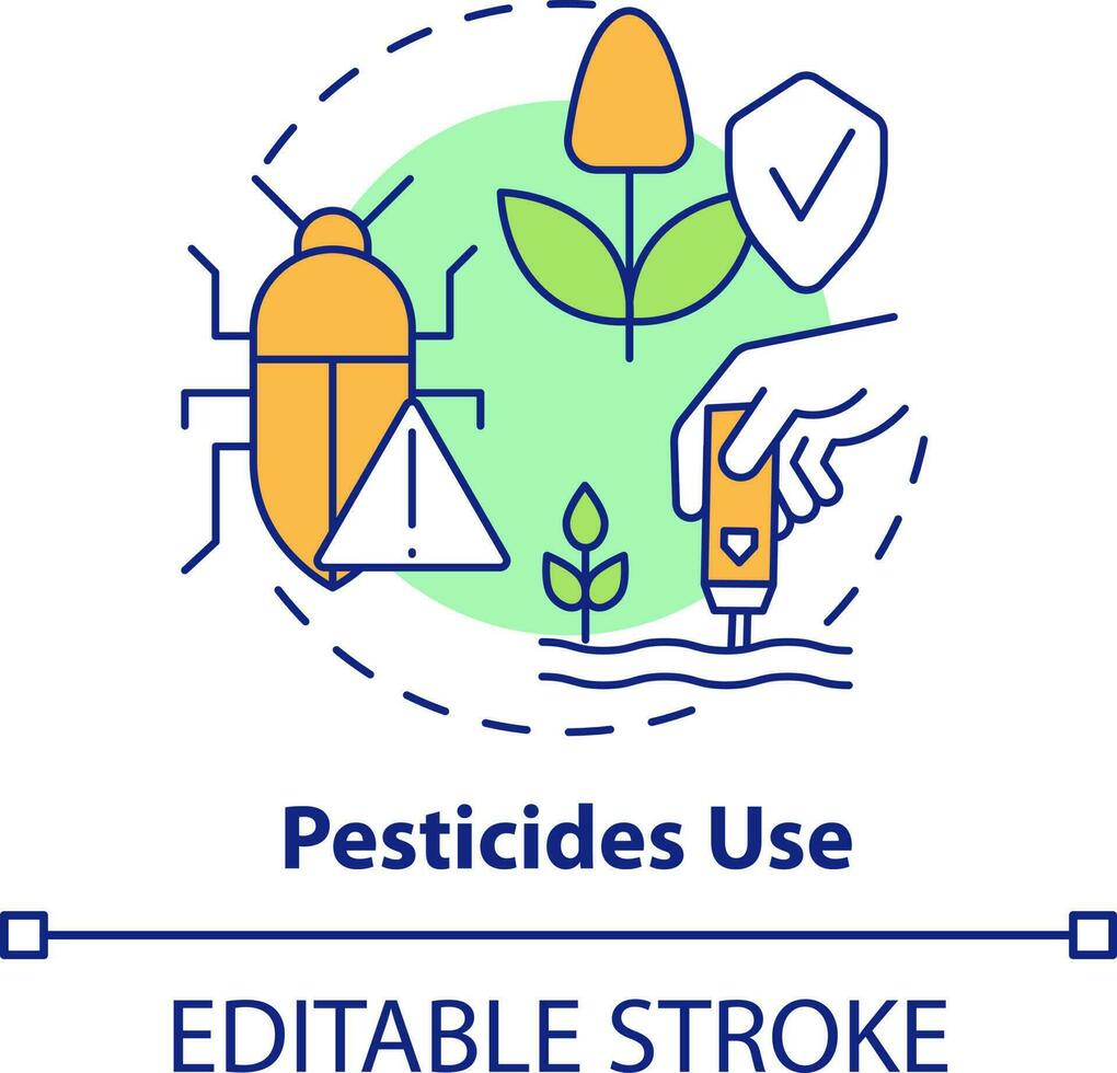 Pesticides use concept icon. Pests control. Source of agricultural productivity abstract idea thin line illustration. Isolated outline drawing. Editable stroke vector