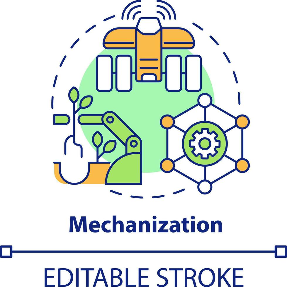 Mechanization concept icon. Farm automation. Source of agricultural productivity abstract idea thin line illustration. Isolated outline drawing. Editable stroke vector