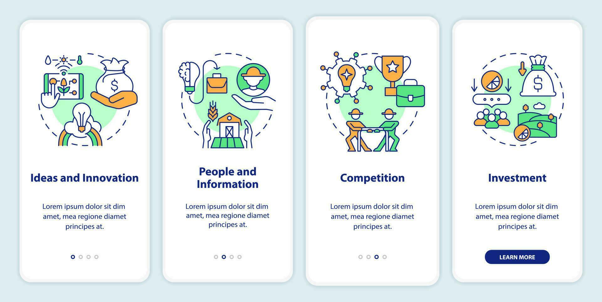 más amplio agricultura negocio ambiente inducción móvil aplicación pantalla. recorrido 4 4 pasos editable gráfico instrucciones con lineal conceptos. ui, ux, gui modelo vector