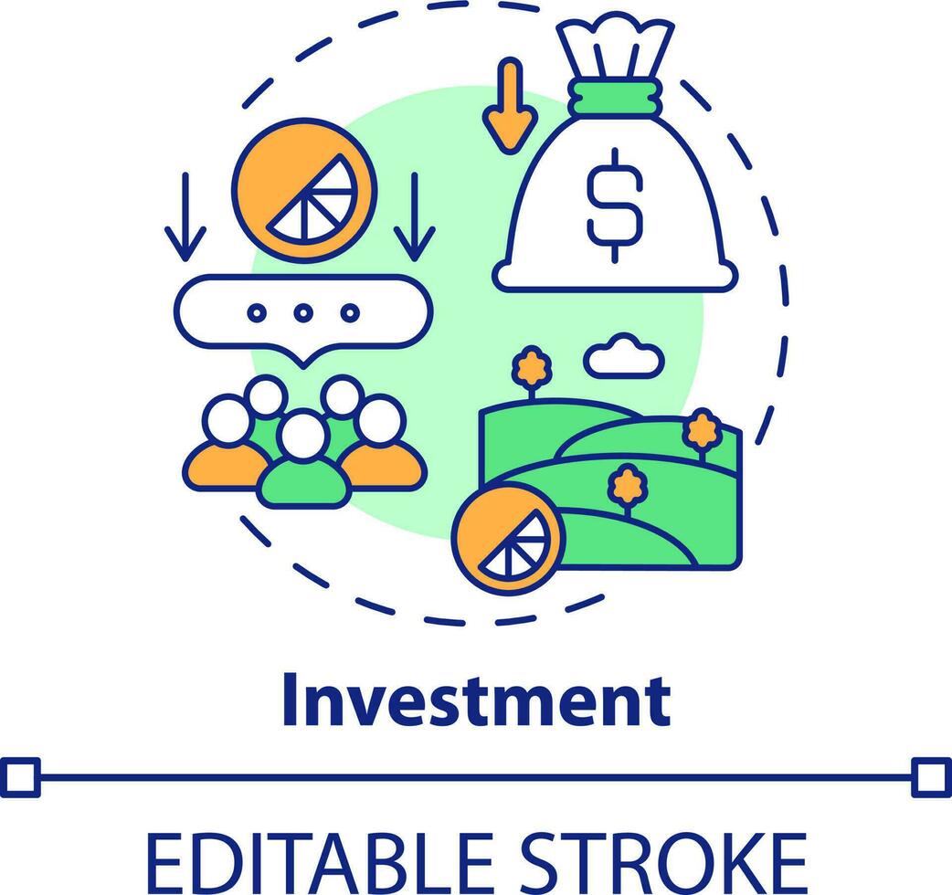 Investment concept icon. Buying property. Wider farming business environment abstract idea thin line illustration. Isolated outline drawing. Editable stroke vector