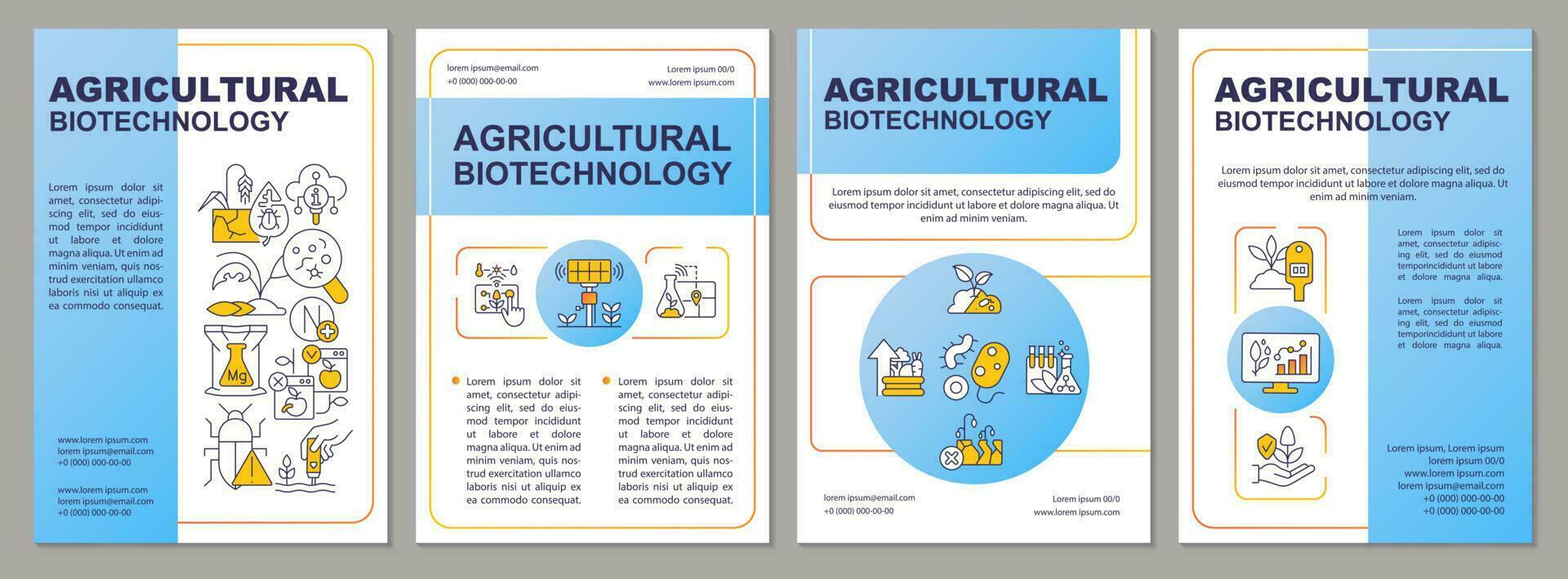 agrícola biotecnología azul folleto modelo. folleto diseño con lineal iconos editable 4 4 vector diseños para presentación, anual informes