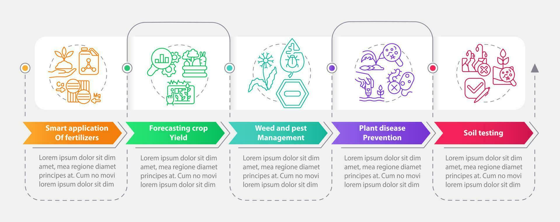 Increased crop yield rectangle infographic template. Agribusiness. Data visualization with 5 steps. Editable timeline info chart. Workflow layout with line icons vector