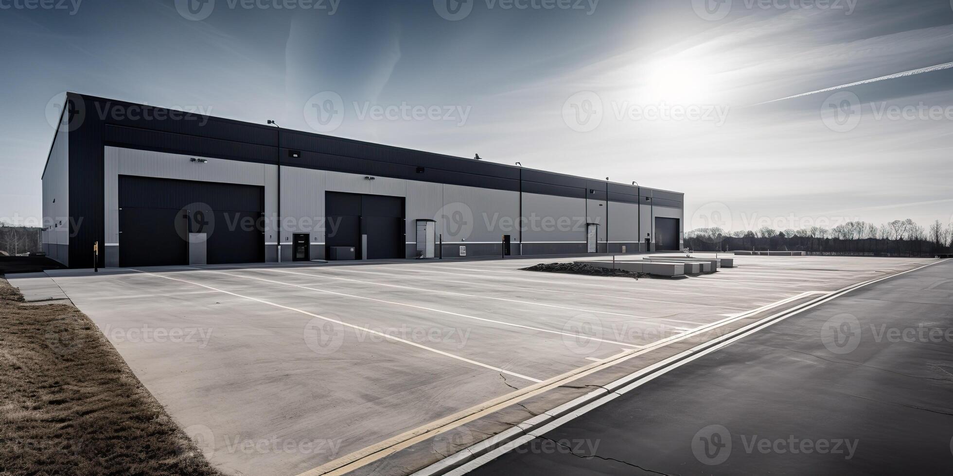 . . Realistic render of logistic business transport warehouse dock station. Factory and transport house. Graphic Art photo