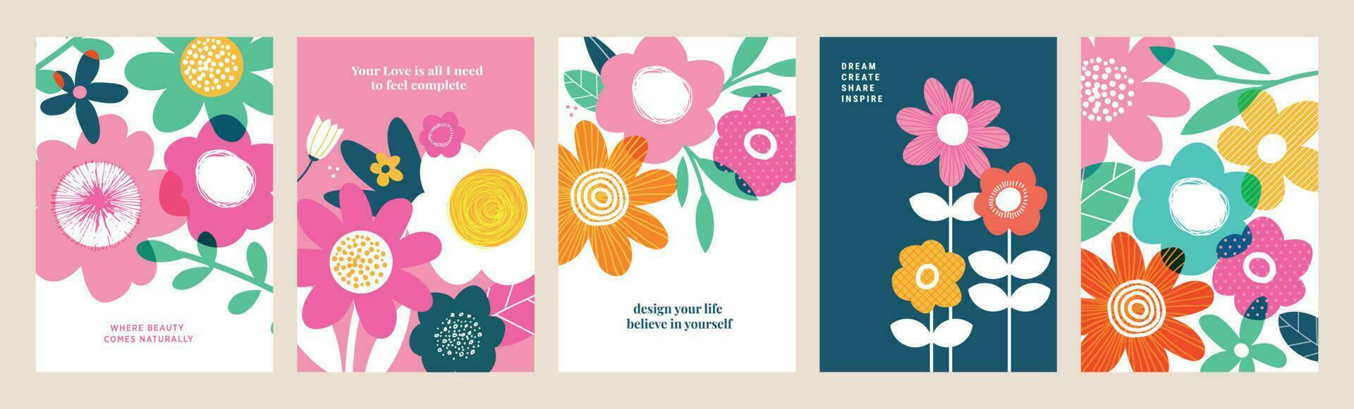 Set of natural and floral vector illustrations for beauty and fashion, greeting card, invitation card for wedding, web and social media banner, brochure cover, marketing material.