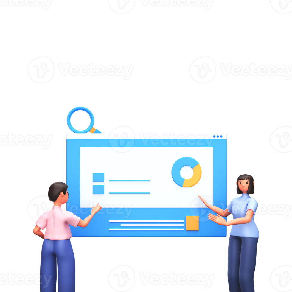 3D Render of Official Worker Or Employee Presenting Infographic Diagram Chart png