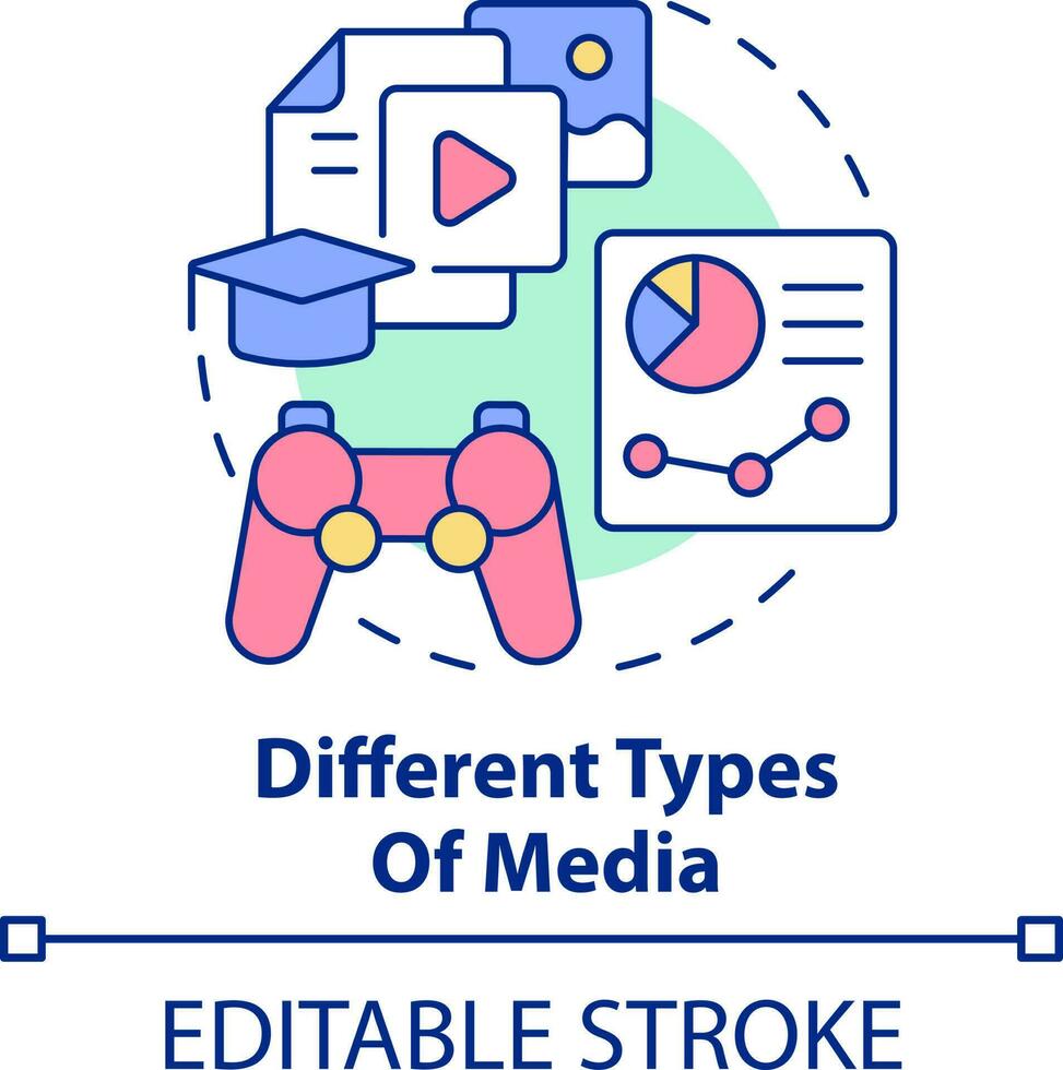 Different types of media concept icon. Microlearning characteristic abstract idea thin line illustration. Media formats. Isolated outline drawing. Editable stroke vector