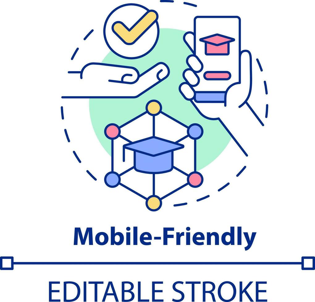 Mobile-friendly concept icon. Microlearning feature abstract idea thin line illustration. E-learning software. Isolated outline drawing. Editable stroke vector