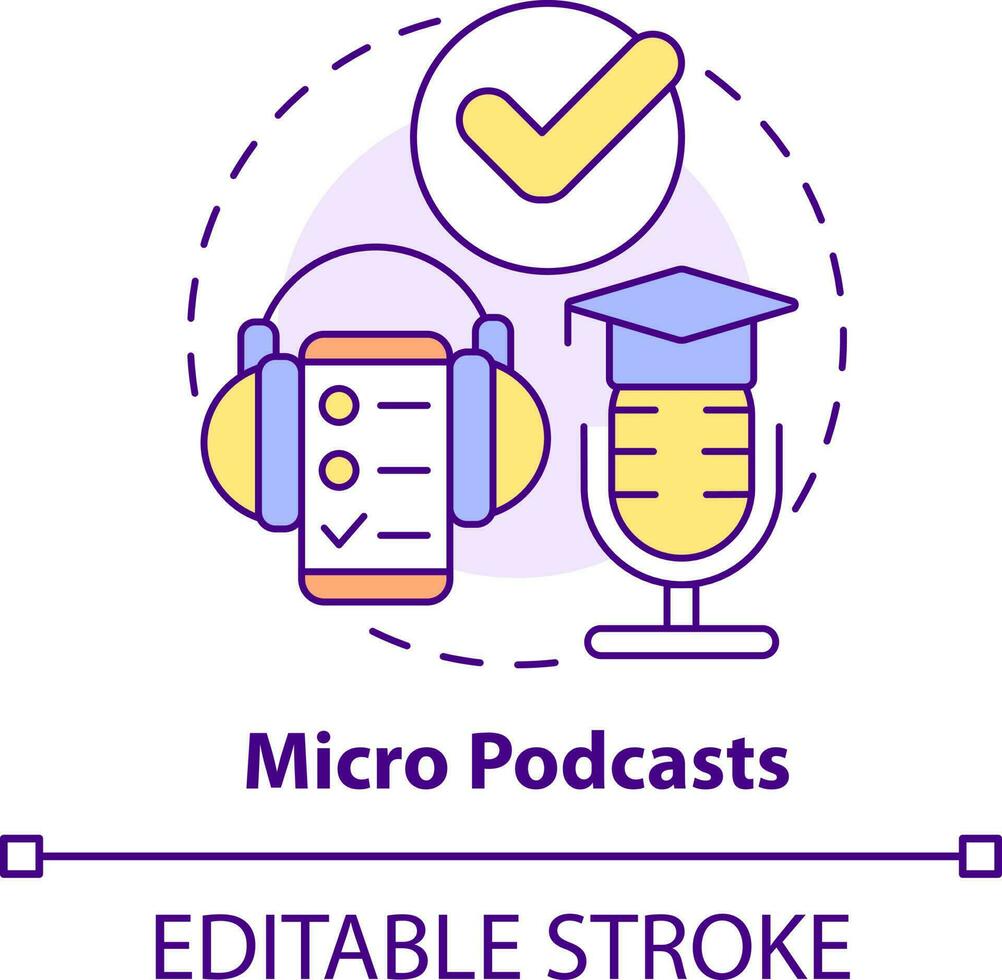 Micro podcasts concept icon. Delivering microlearning option abstract idea thin line illustration. Listen to audio content. Isolated outline drawing. Editable stroke vector