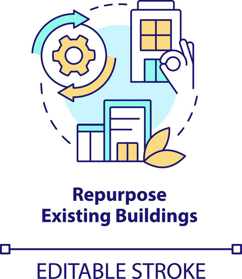 Repurpose existing buildings concept icon. Carbon neutralization strategy abstract idea thin line illustration. Isolated outline drawing. Editable stroke vector