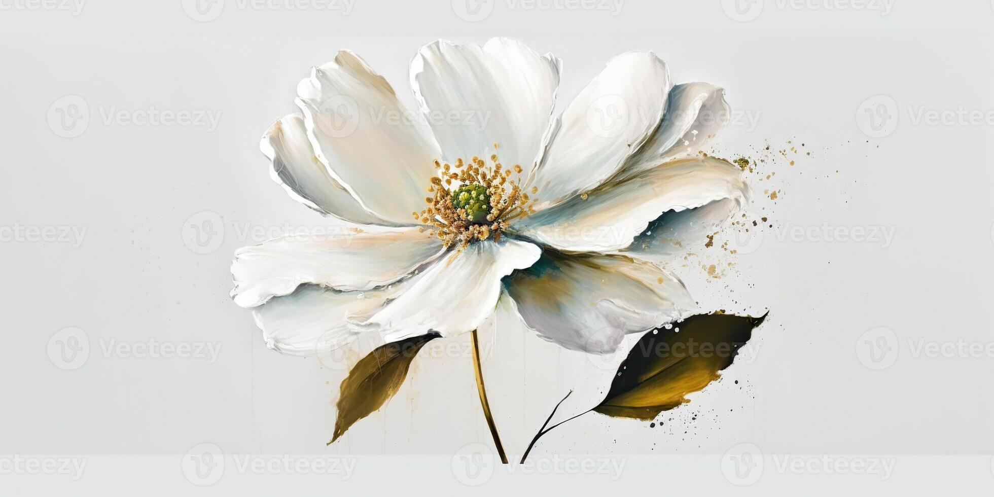 . . White ink oil paint flower on canvas. Artist calm peace romantic love vibe. Graphic Art photo