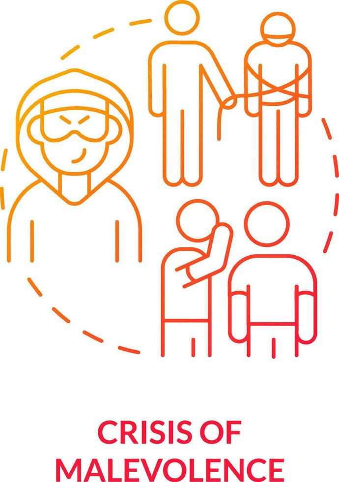 Crisis of malevolence red gradient concept icon. False rumors. Reputation damage. Type of crisis abstract idea thin line illustration. Isolated outline drawing vector