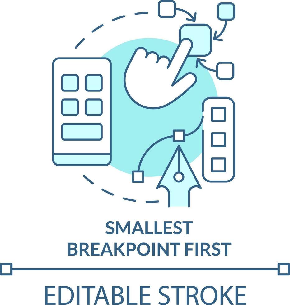 Smallest breakpoint first turquoise concept icon. Mobile first design process abstract idea thin line illustration. Isolated outline drawing. Editable stroke vector
