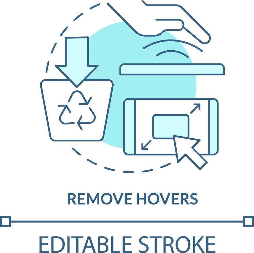 Remove hovers turquoise concept icon. Desktop interactive effect. Mobile first design abstract idea thin line illustration. Isolated outline drawing. Editable stroke vector