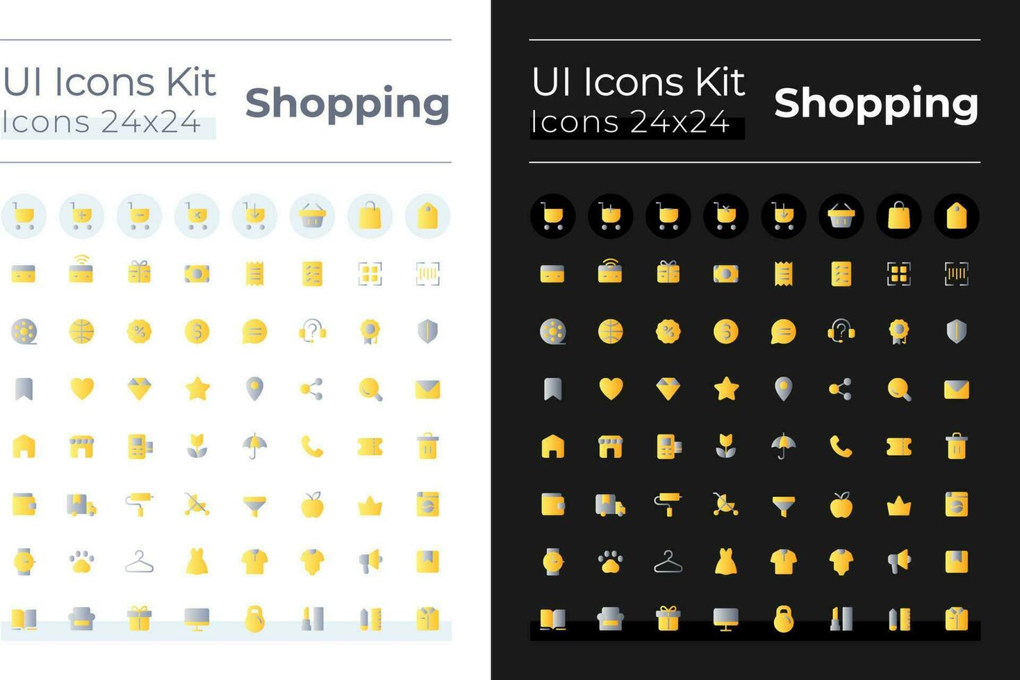 Shopping flat gradient color ui icons set for dark, light mode. Digital commerce. Online store. Vector isolated RGB pictograms. GUI, UX design for web, mobile