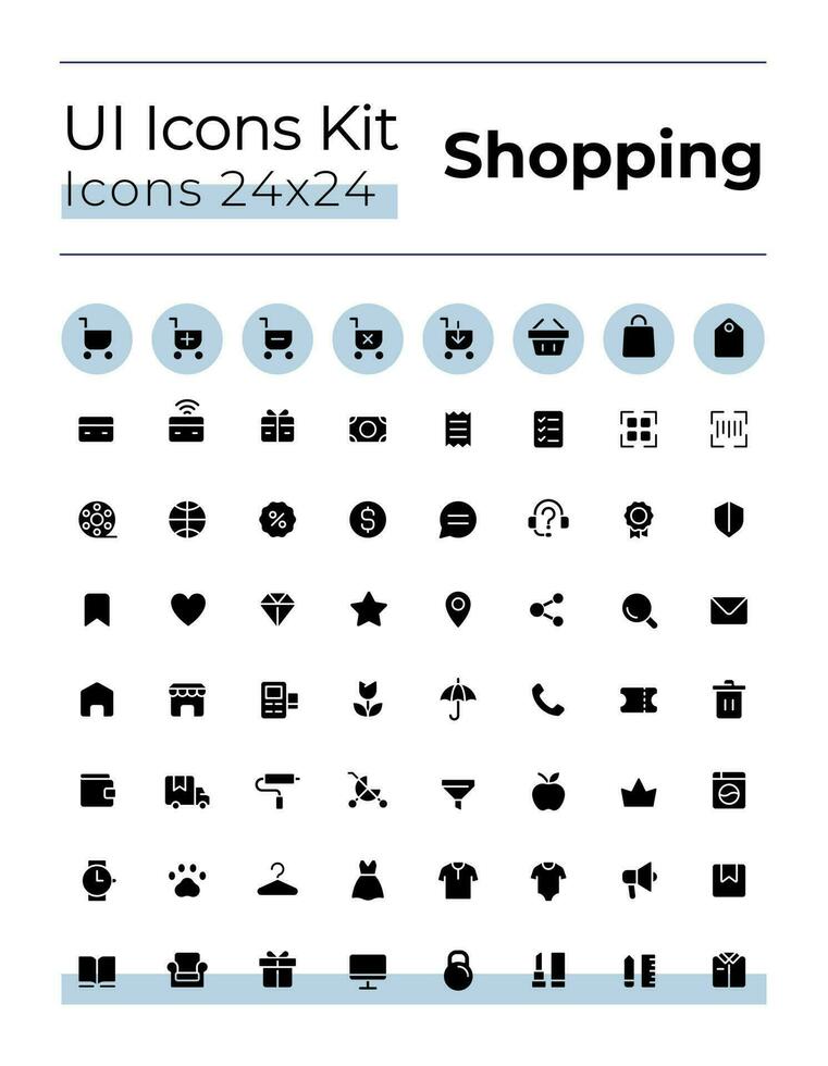E commerce black glyph ui icons set. Retail shop. Purchasing. Silhouette symbols on white space. Solid pictograms for web, mobile. Isolated vector illustrations