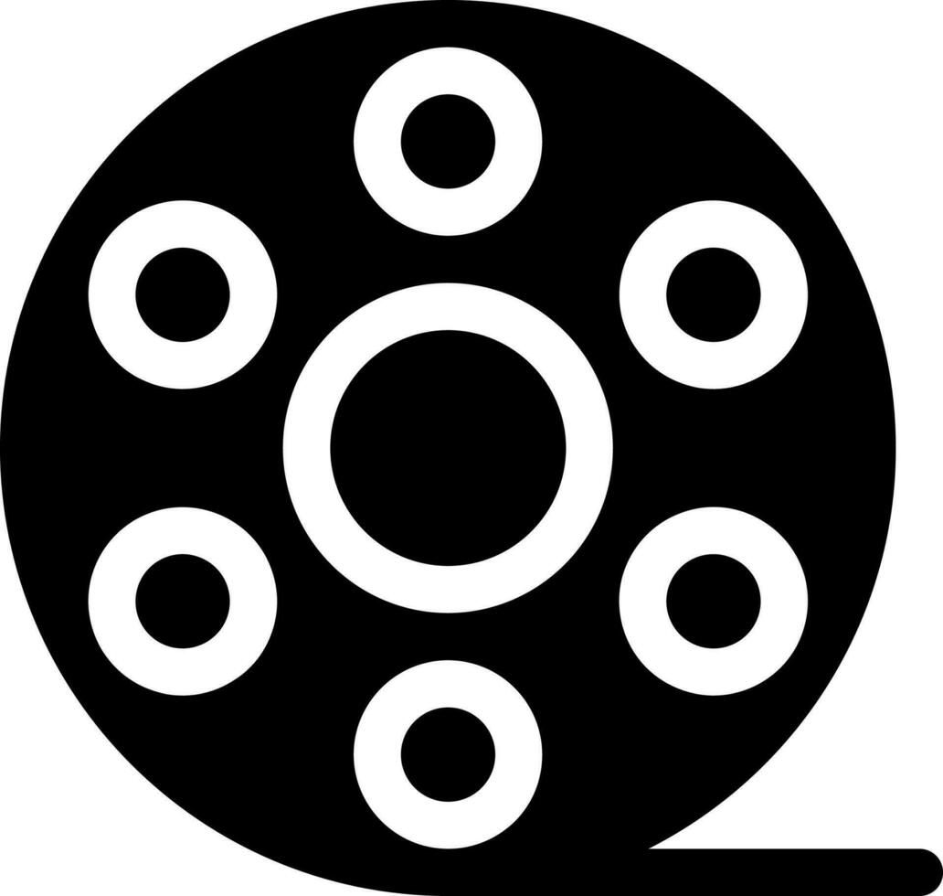 Film reel black glyph ui icon. Motion pictures. Recorded strip. E commerce. User interface design. Silhouette symbol on white space. Solid pictogram for web, mobile. Isolated vector illustration