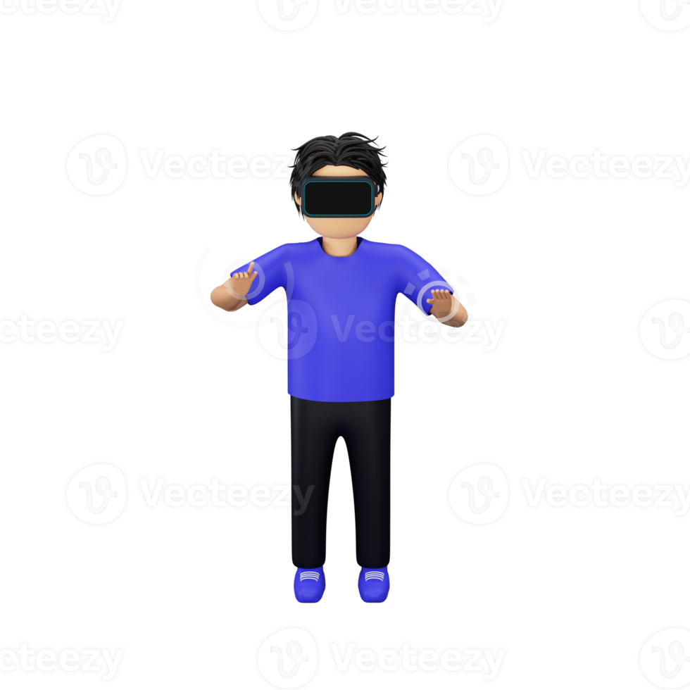 3D Rendering of Young Man Wearing Vr Box. png