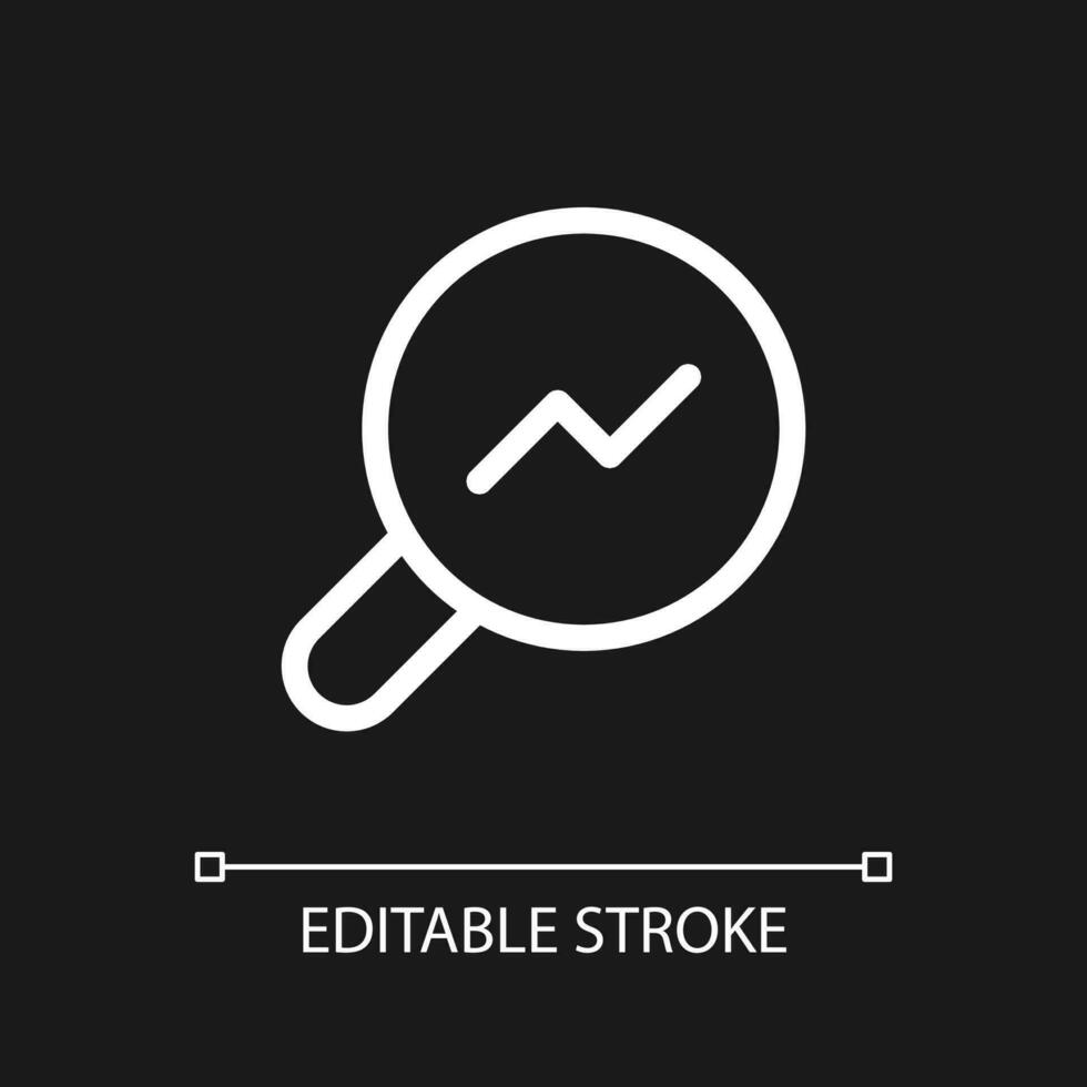 Analytic tool pixel perfect white linear ui icon for dark theme. Online data research. Vector line pictogram. Isolated user interface symbol for night mode. Editable stroke