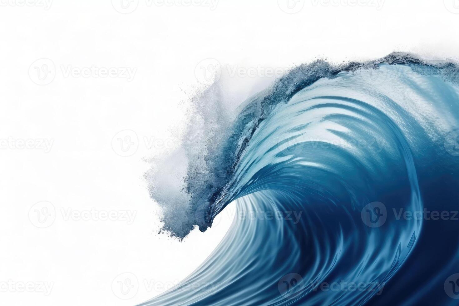 Beautiful deep blue tube wave in the ocean on white background. photo