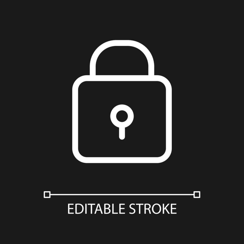 Padlock pixel perfect white linear ui icon for dark theme. Closed access to sensitive data. Vector line pictogram. Isolated user interface symbol for night mode. Editable stroke