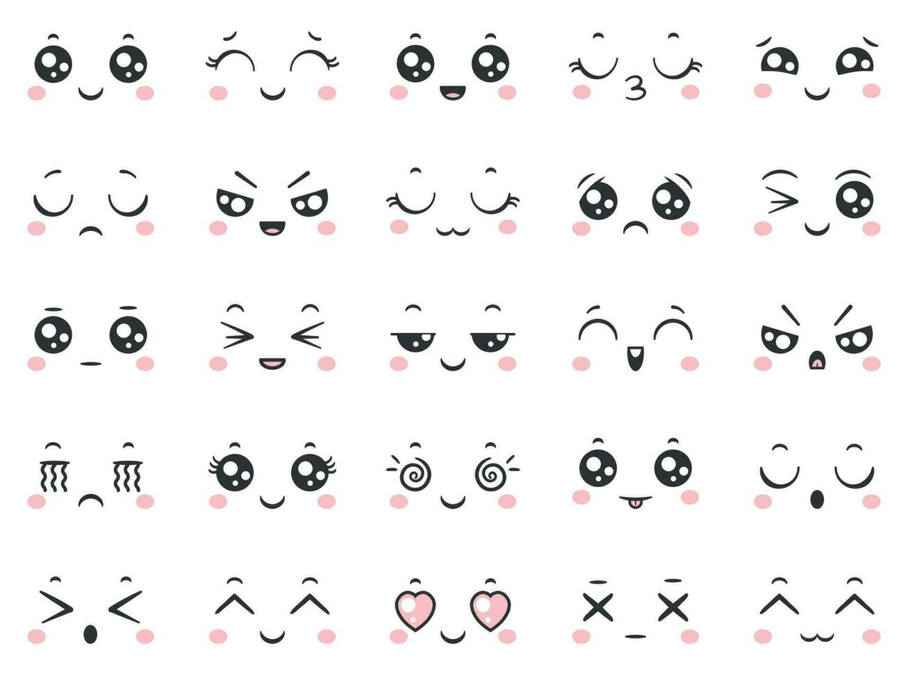 Cute doodle emoticons with facial expressions. Japanese anime ...