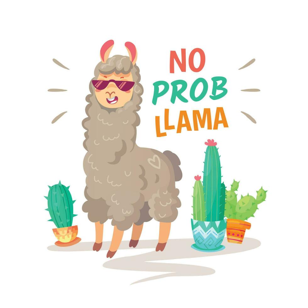 frio alpaca letras citar con No problema llama. gracioso fauna silvestre animal, lama citas vector concepto