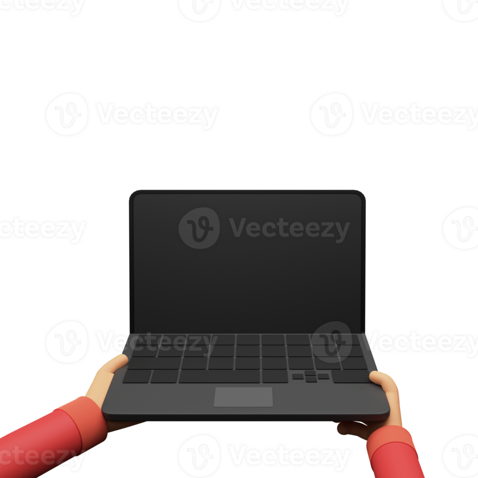3D Rendering of Human Hands Holding Laptop. png