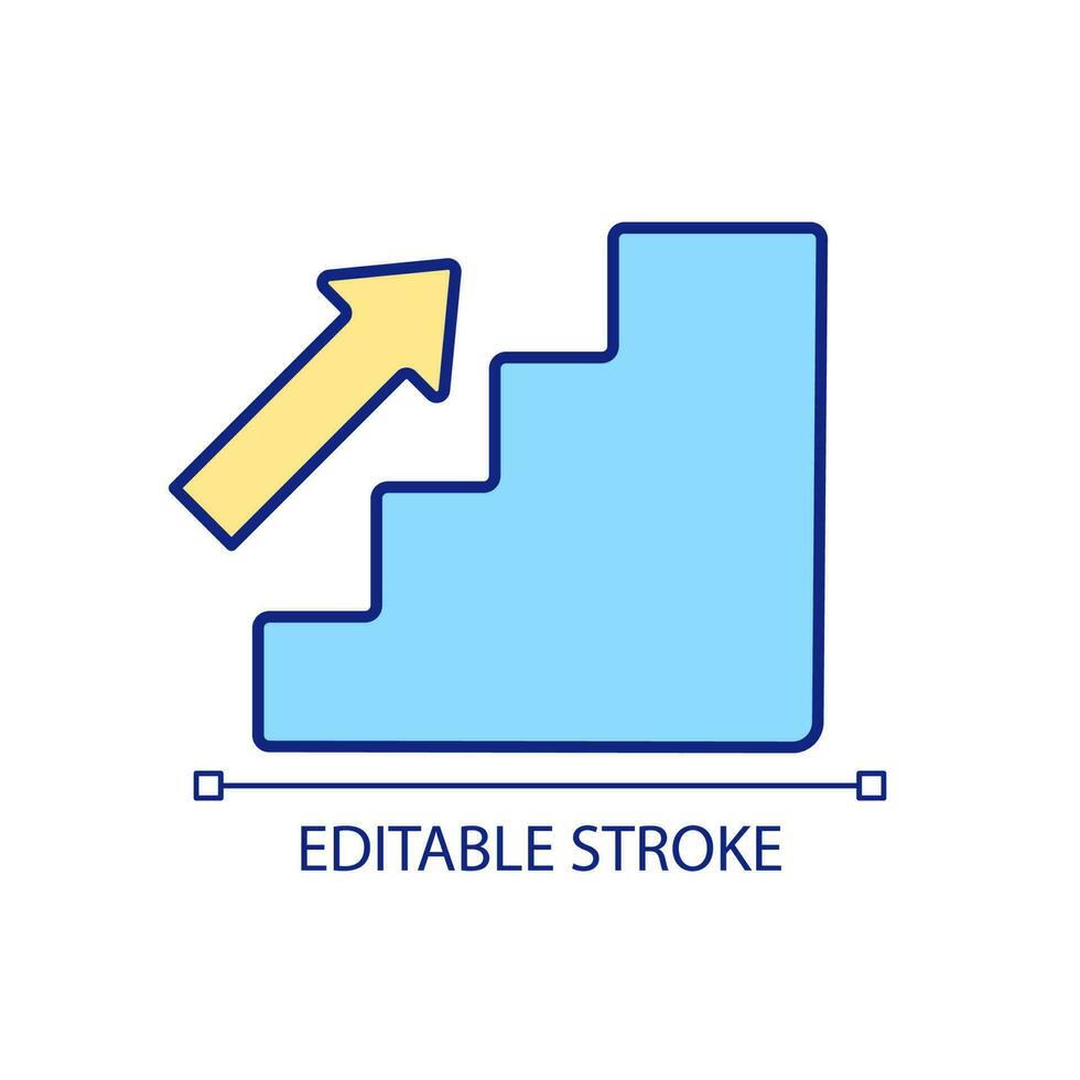 Climb stairs RGB color icon. Hot air rises. Progression. Growth and development. Career ladder. Isolated vector illustration. Simple filled line drawing. Editable stroke