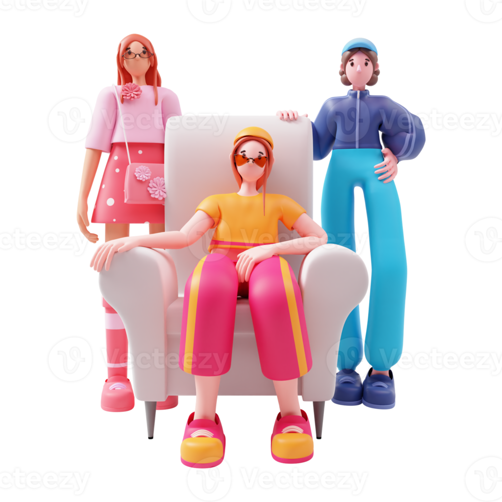 3D Three Modern Young Women. png