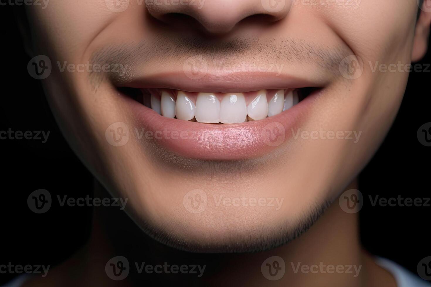 Wide smile of the man with great healthy white teeth. photo