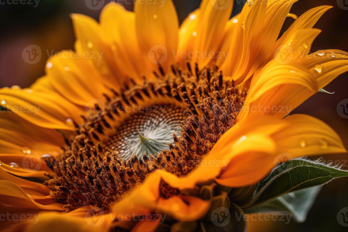 A sunflower in bloom. A striking macro shot. photo
