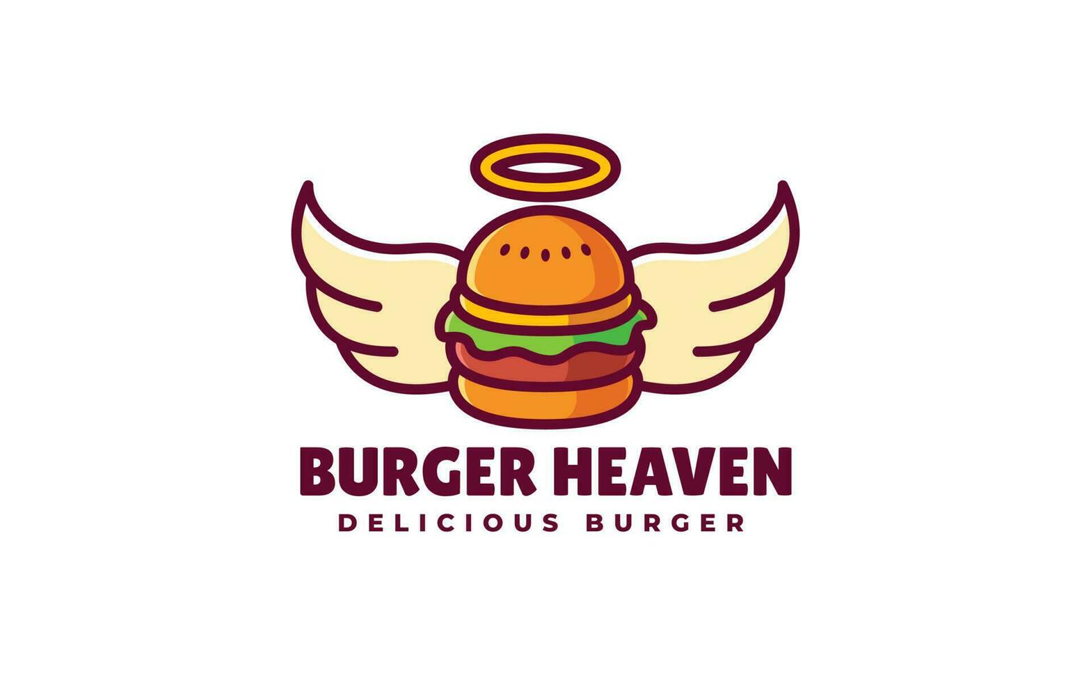 Modern Burger Heaven Cartoon Logo Vector Icon in flat outline style