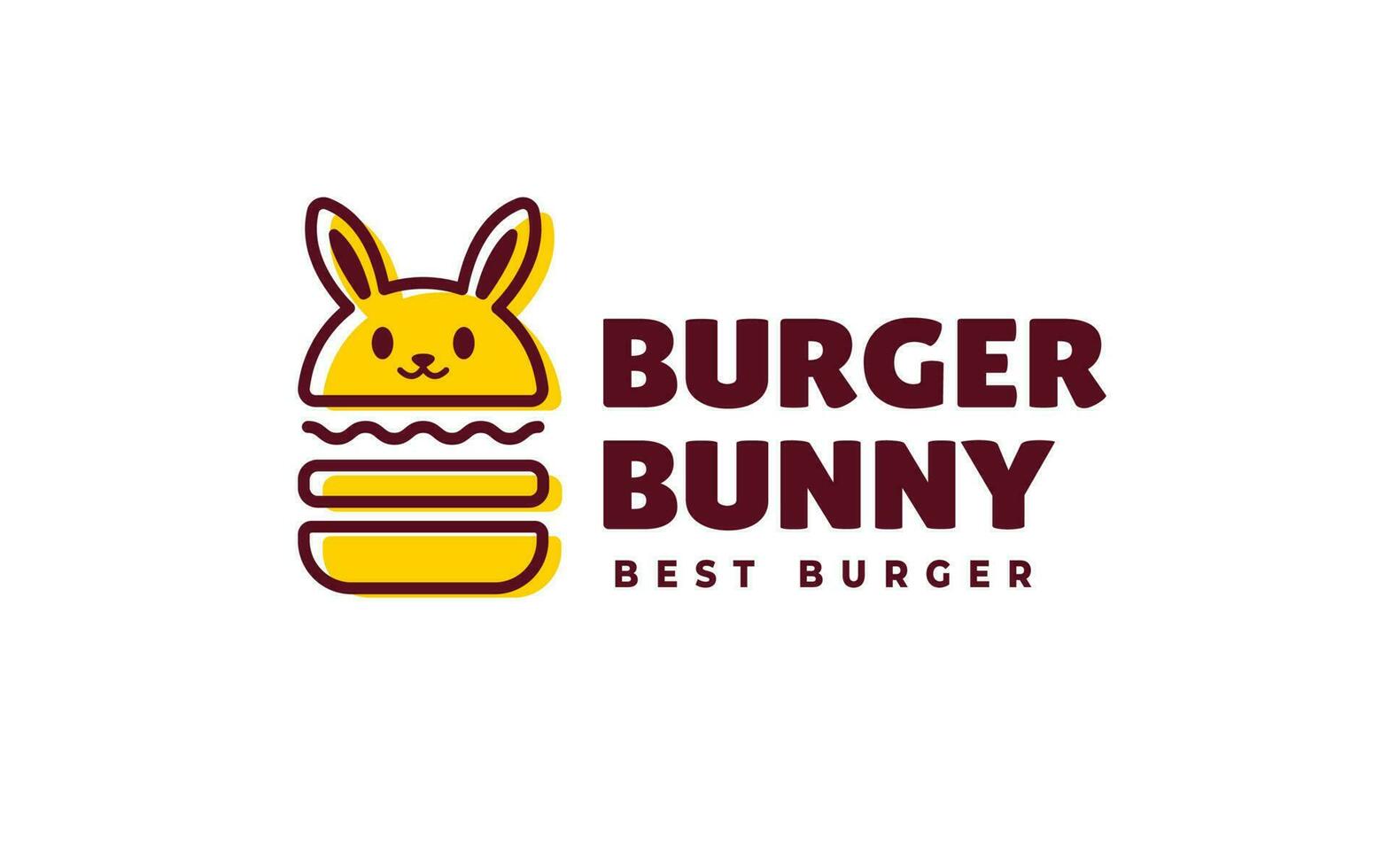 Cute and Minimalist Burger Bunny Logo Vector Icon in flat outline style