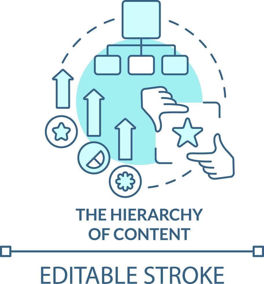 Hierarchy of content turquoise concept icon. Website. Mobile first design process abstract idea thin line illustration. Isolated outline drawing. Editable stroke vector