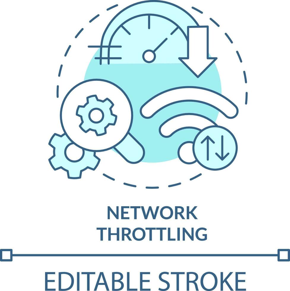 Network throttling turquoise concept icon. Speed limit. Mobile first design testing abstract idea thin line illustration. Isolated outline drawing. Editable stroke vector